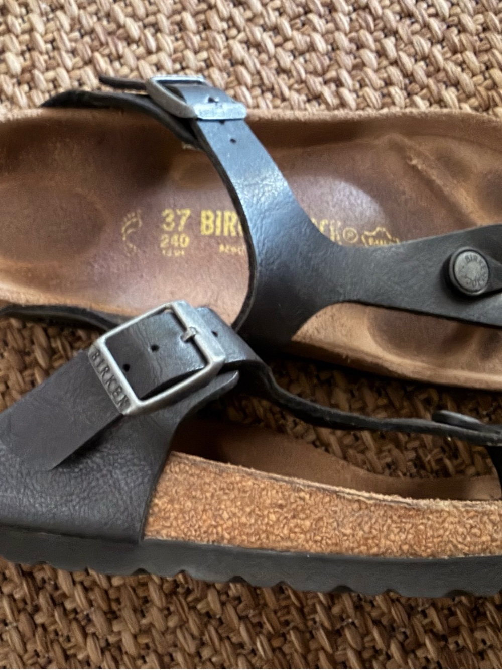 Birkenstock Black Leather Buckle Toe-Post Sandals
